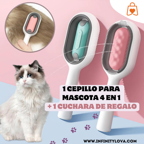 1 CEPILLO PARA MASCOTA 4 EN 1 + 1 CUCHARA DE REGALO